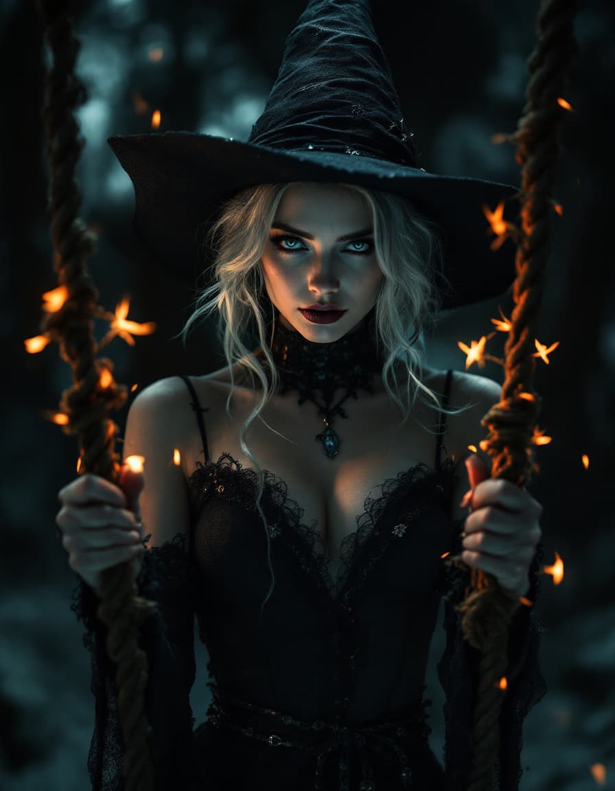 AI generated: beautiful witch in rope, cinematic lighting