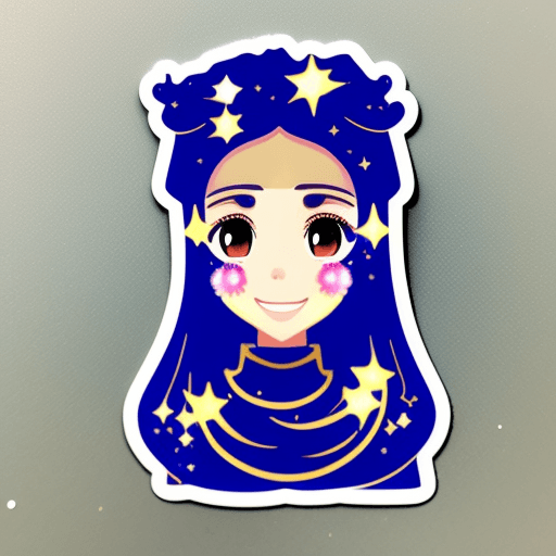 AI generated: a sticker of a Libyan pretty girl, her hair is like night sky with stars inside the hair, the hair l...