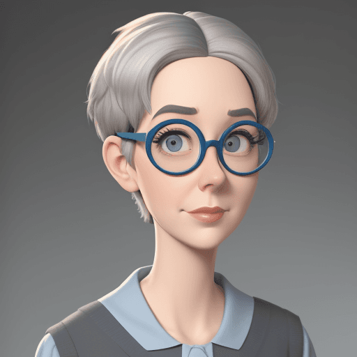 AI generated: Pixar style 80 years architect professor, thin, blue eyes glasses, gray straight short hair