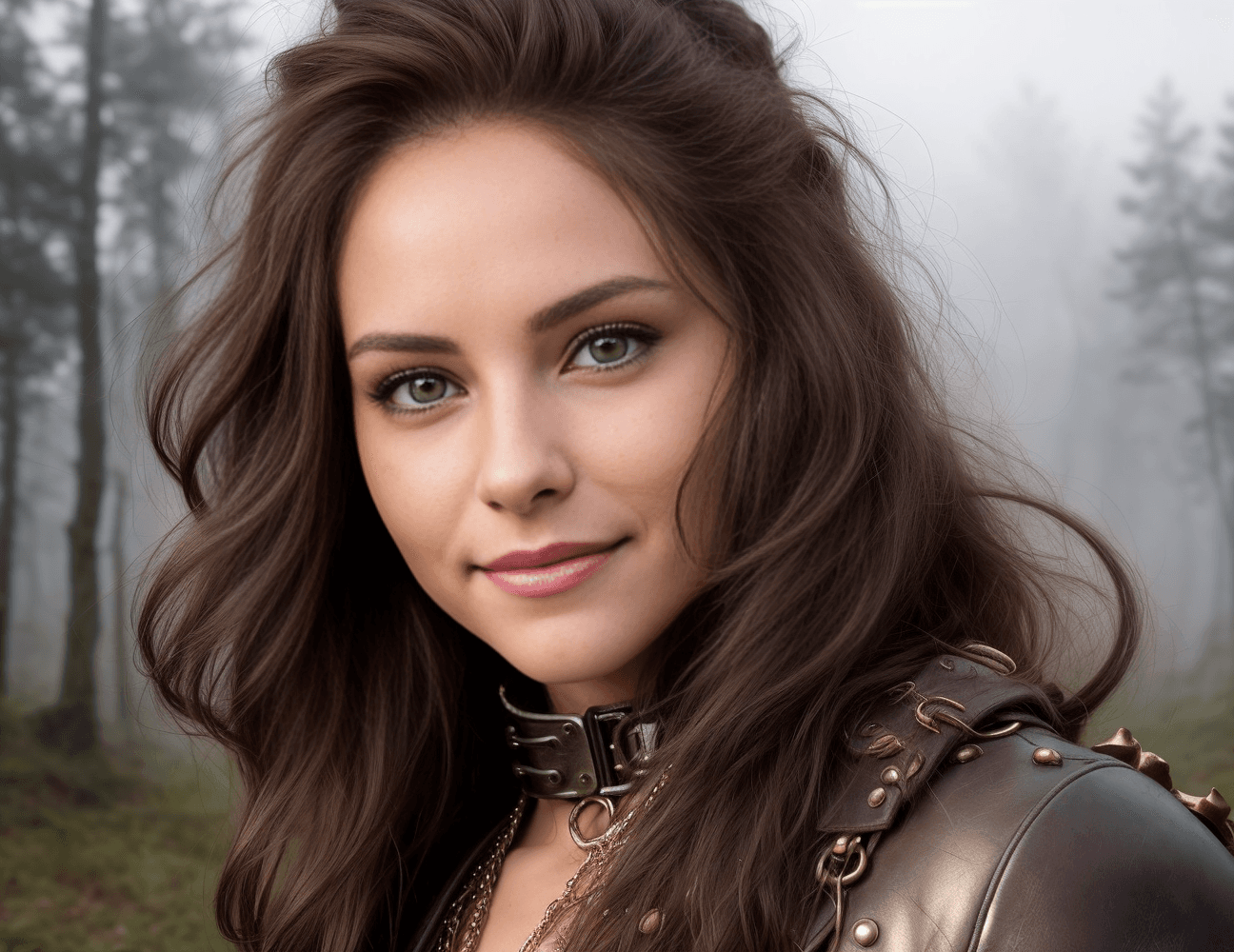 AI generated: Female nude model. Smiling. Small breasts. Topless with completely exposed breasts. Breasts are unco...