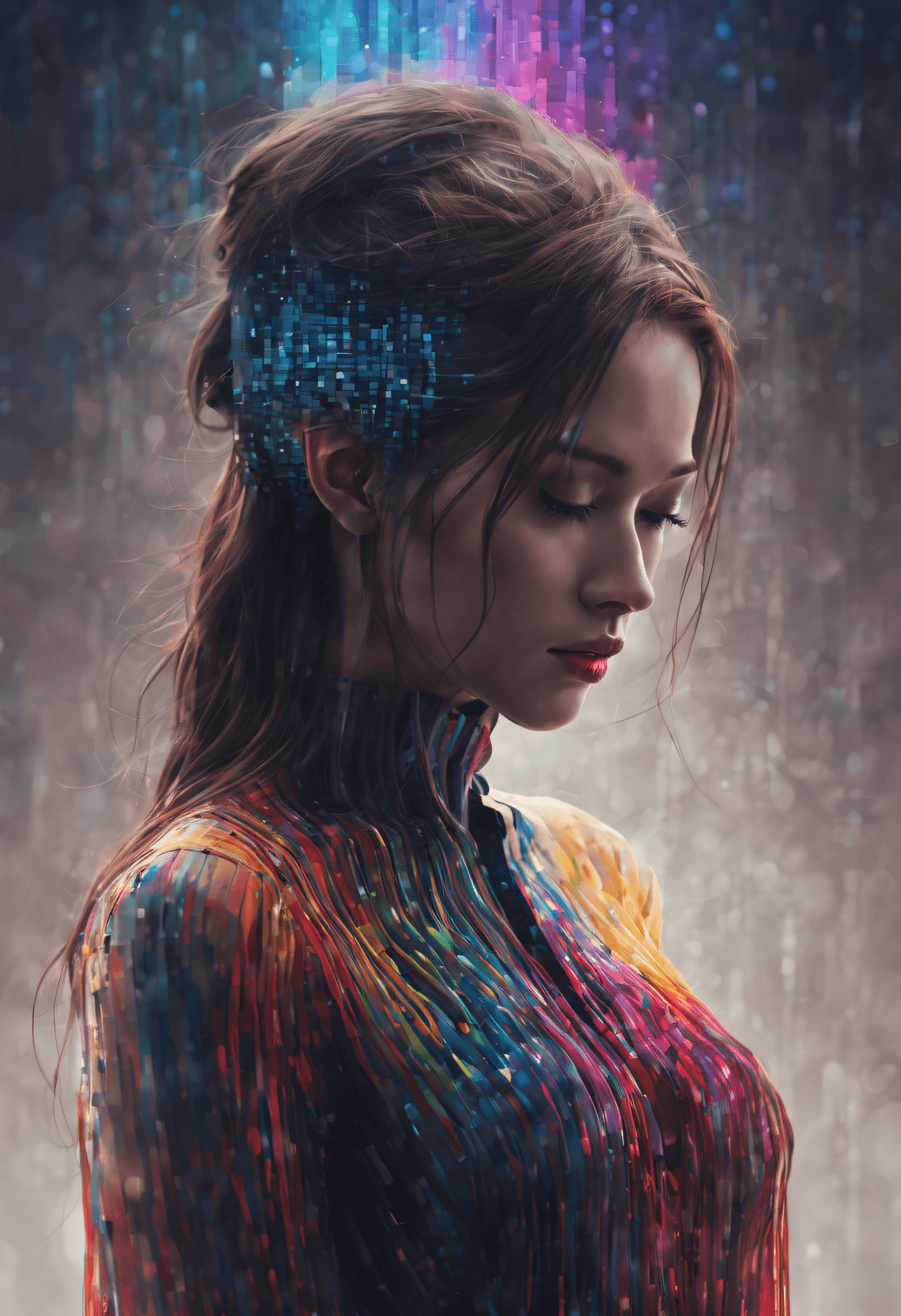 AI generated: masterpiece, (beautiful and aesthetic:1.5), surrealism, highly detailed, colorful binary code effect...