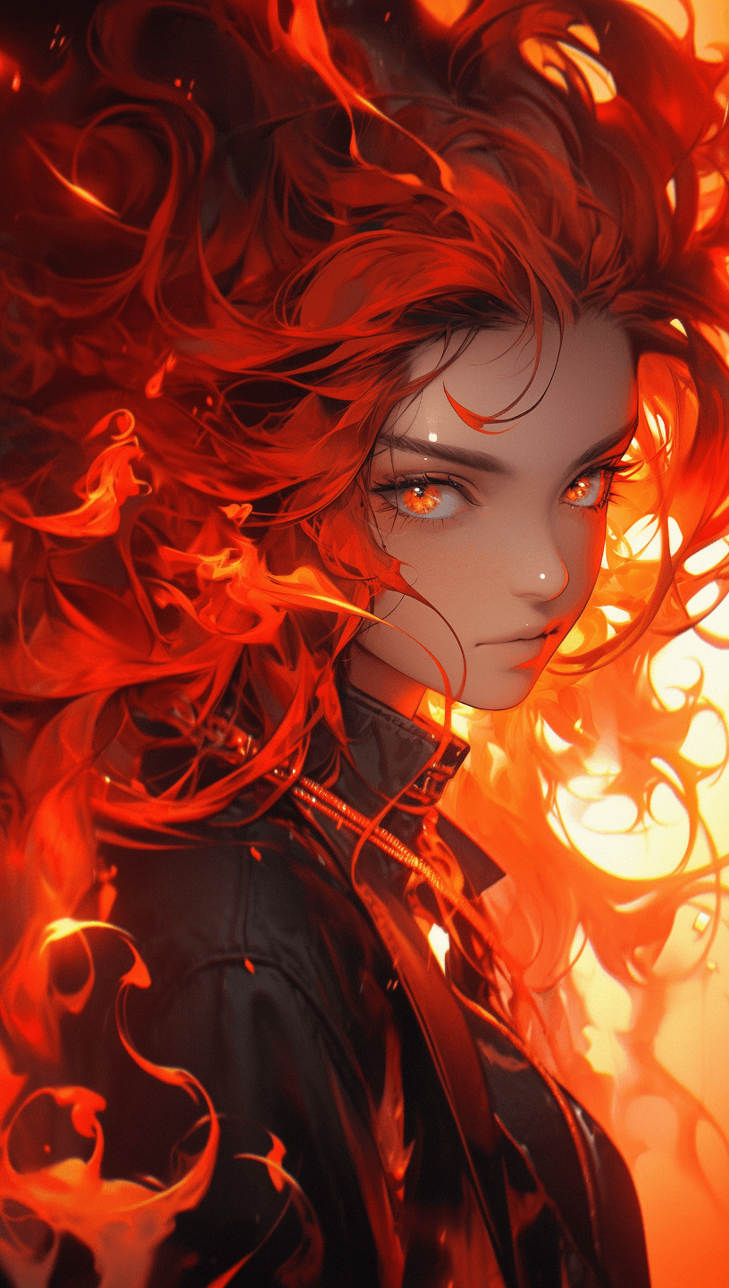 AI generated: An illustration of a fierce character with fiery red hair, in the style of Molecular, Al Capp, inten...