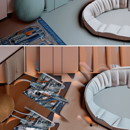 AI generated: High resolution photography interior design, dreamy sunken living room conversation pit, wooden floo...