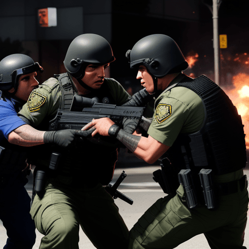 AI generated: clash between the swat and a latino gang, the fight is difficult on both sides