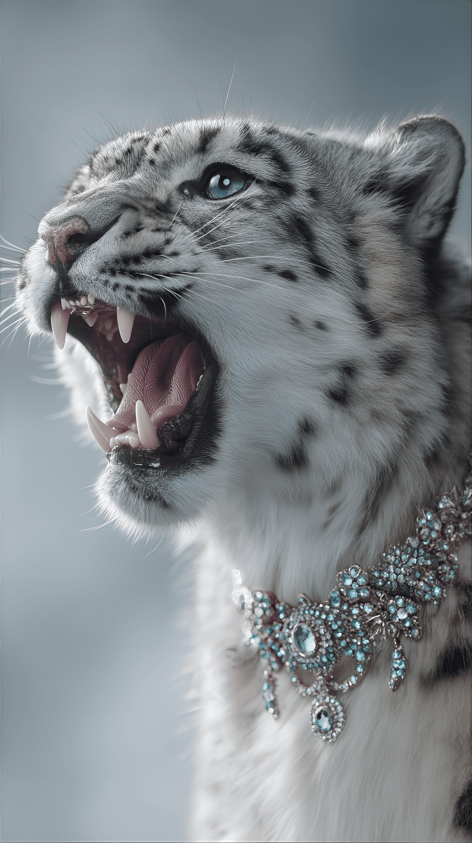 AI generated: majestic snow leopard, the primary subject, is depicted with its head and upper body dominating the ...