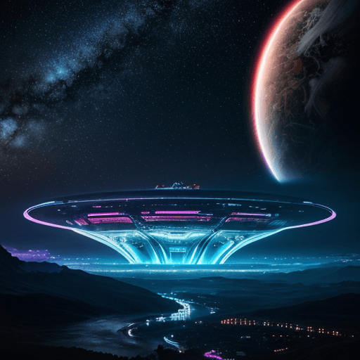AI generated: Epic scifi image of a landscape, photorealism, beautiful, shiny, modern architecture, symbiose of te...