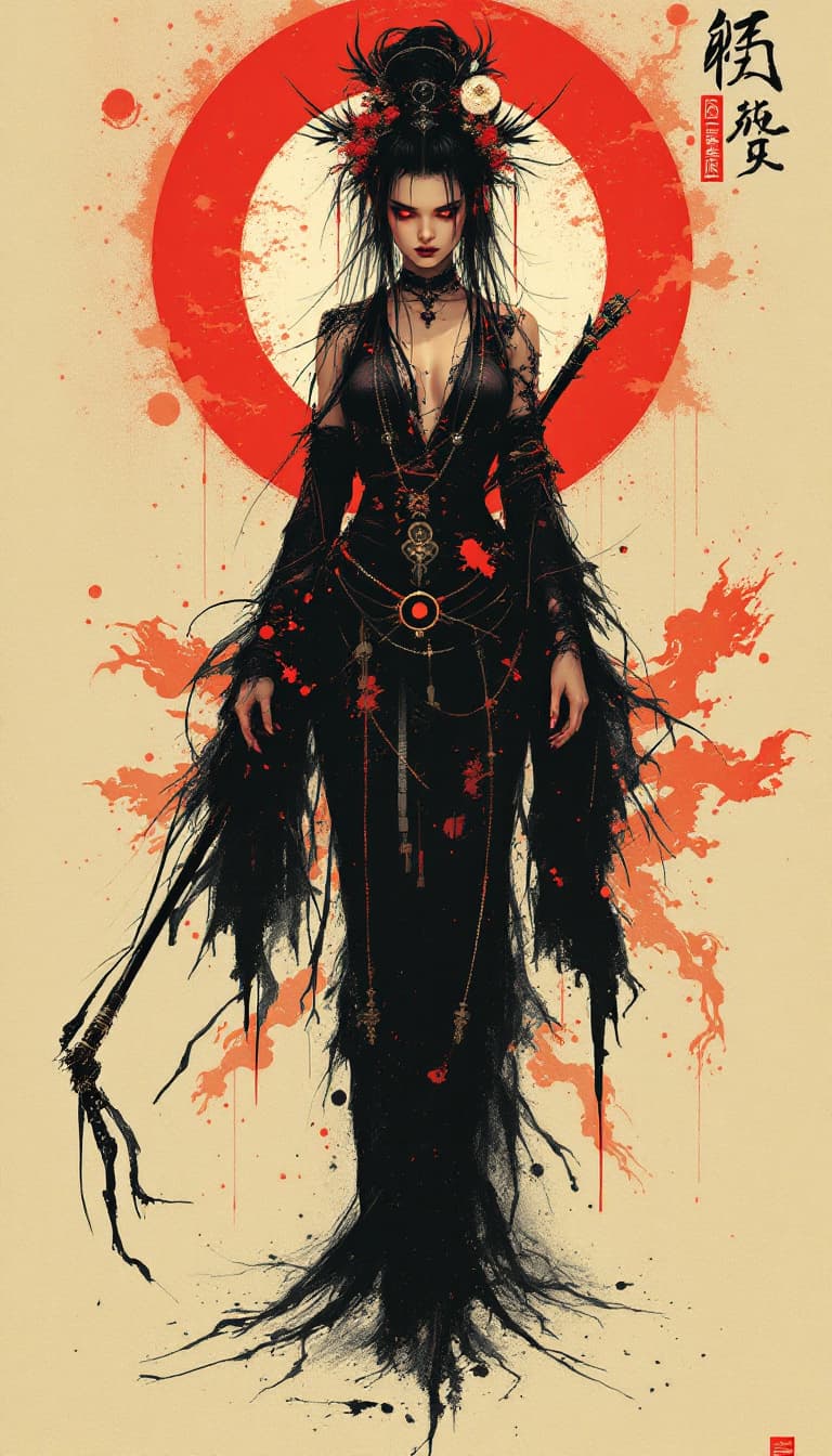 AI generated: In the style of Brom and Dave McKean, a dramatically detailed full-bodied illustration of a Czech la...