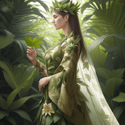 AI generated: (floral warrior elegance:1.2), (best quality:1.1), leafy environment, cinematic capture, 4k UHD reso...