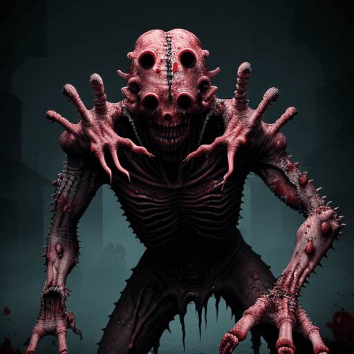 AI generated:  high quality foto of a bloody monster, 8k, long fingers, broken bones, holes instead of eyes