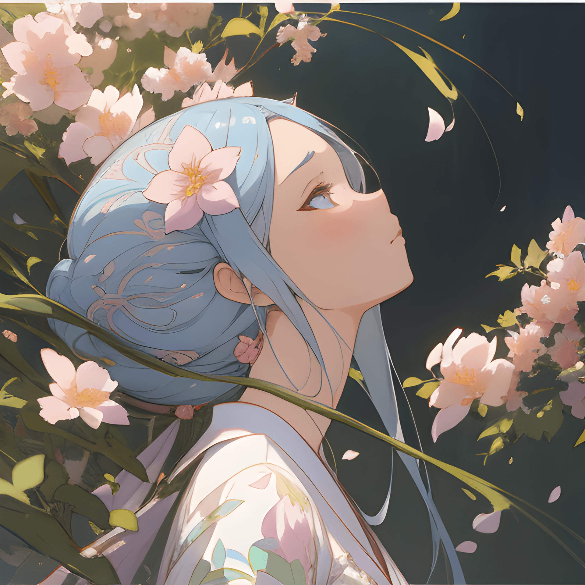 AI generated: a painting of a woman with flowers in her hair, detailed digital anime art, digital anime art, artge...