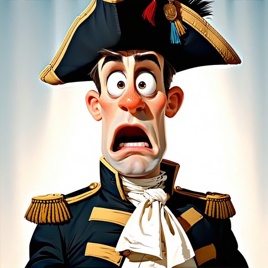 AI generated: cinematic, photorealistic caricature, young man dressed as Napoleon Bonaparte in full iconic uniform...