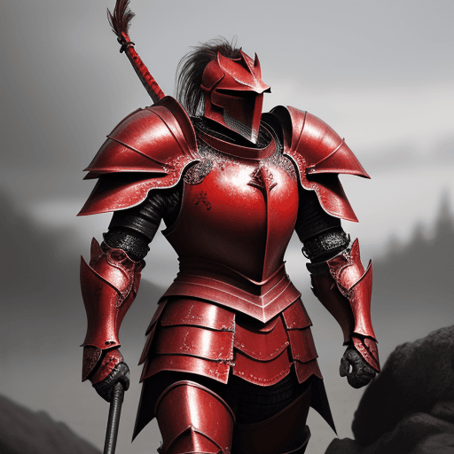 AI generated: red armour knight fenix  photorealistic