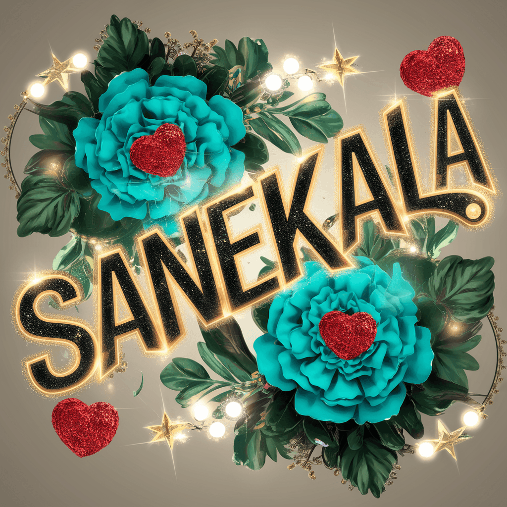 AI generated: "A luxurious digital artwork of the name 'Sanekala' in black gold glitter with glowing, flowing lett...