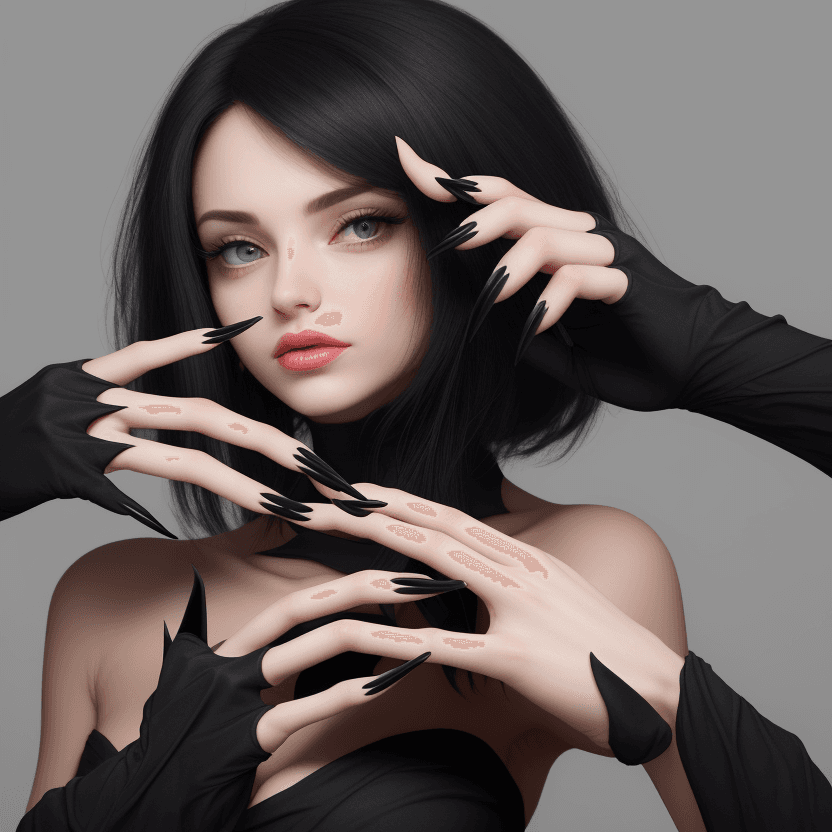 AI generated: woman's hands with black long curved nails (almost claws)