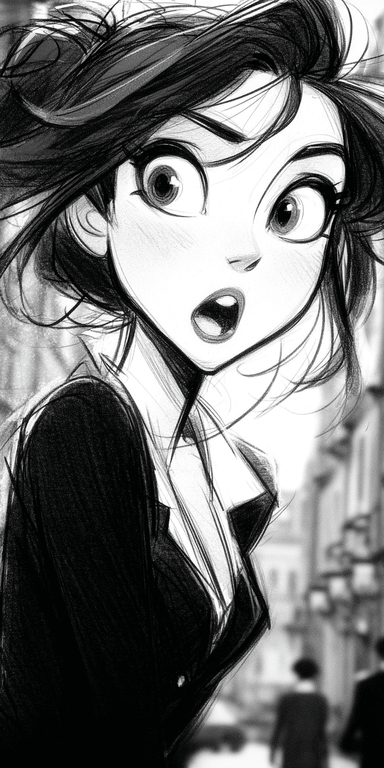 AI generated: woman, black and white sketch, exaggerated facial features, in the style of the northwest school --c...