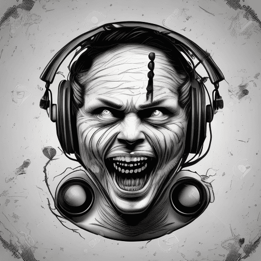 AI generated: A shockingly detailed monochromatic vector illustration of a screaming addict face , wearing a trash...