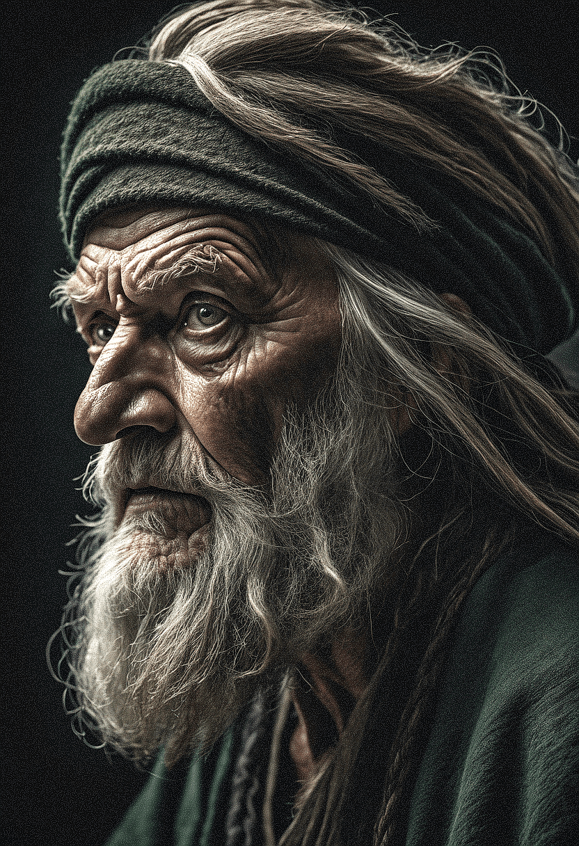 AI generated: The image features an older man, a long white beard and mustache, wearing turban, He has a stern exp...