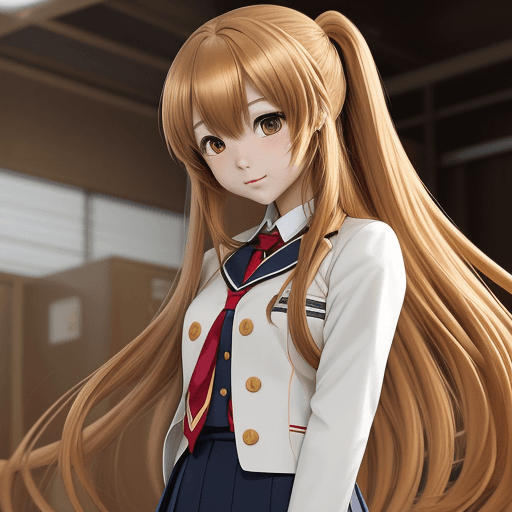 AI generated: taiga aisaka anime style school uniform long hair ASMD shock rifle Unreal Gold