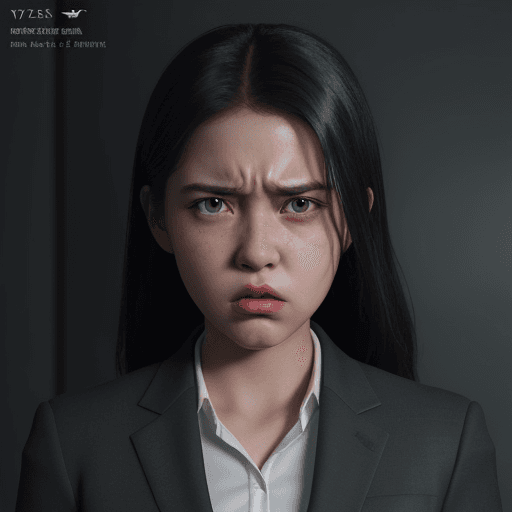 AI generated: a 12 years girl in a business suit with a very angry expression, in the style of unreal engine 5, ca...