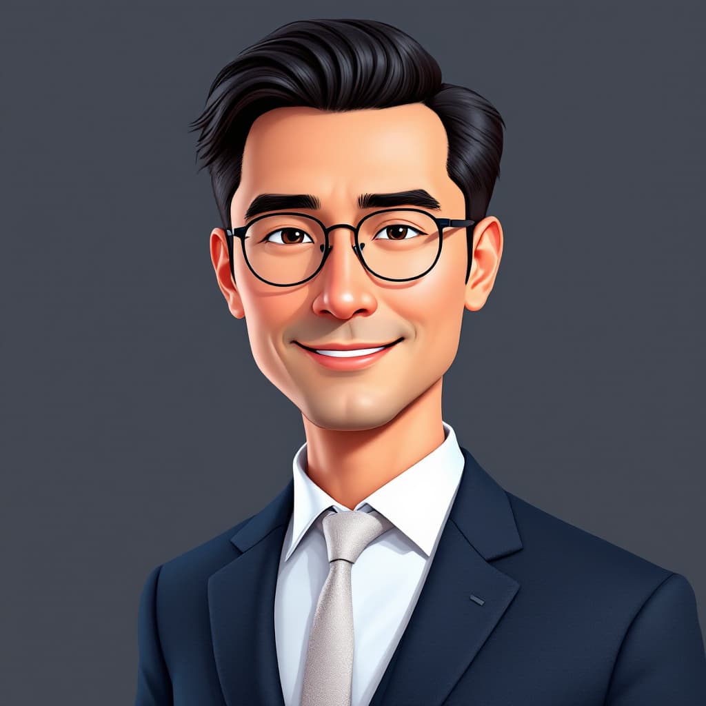 AI generated: Professional character, elegant navy blue or gray suit, crisp white shirt, simple tie, classic clean...