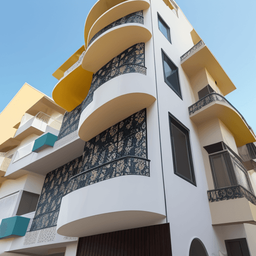 AI generated: fachada de casa, inspiração gaudi, primeiro piso com duas portas, segundo piso com duas janelas, ter...