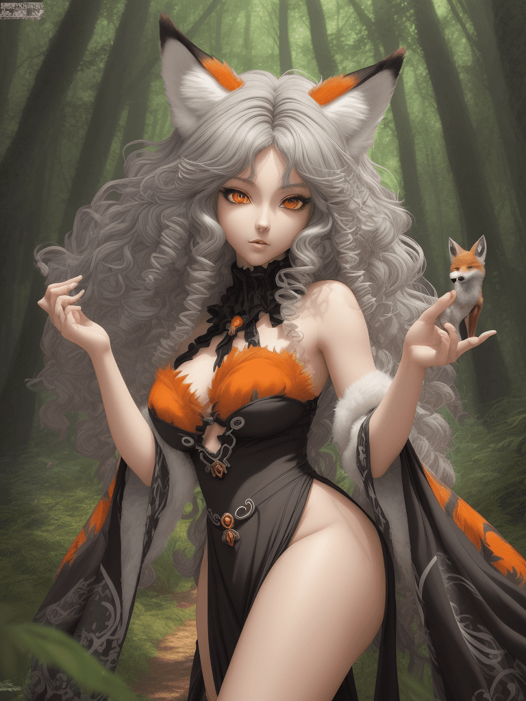 AI generated: (masterpiece), best quality, expressive eyes, perfect face, (anime art of A fox goddess with gray ha...