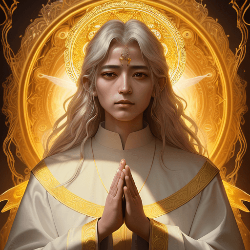 AI generated: mksks style, full portrait of a sacred priest in holy light, ultra quality, stunning visuals, intric...