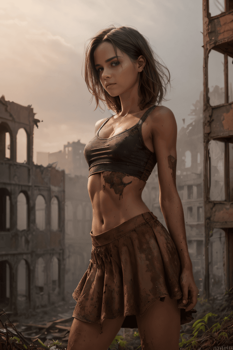 AI generated: 1girl, a girl, Standing with arms crossed and a serious expression, looking down at the ground, in t...