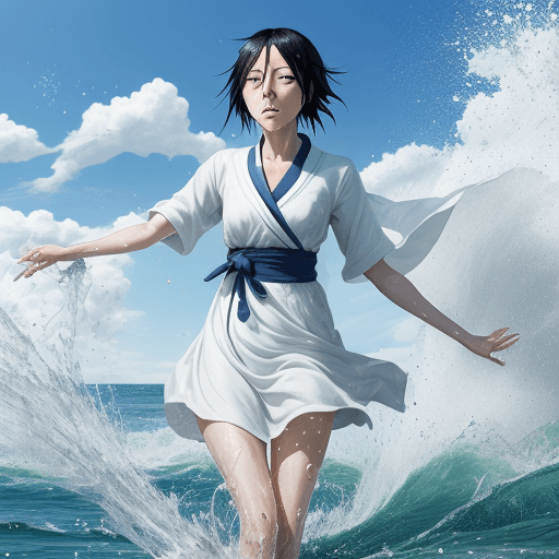 AI generated: rukia kuchiki, summer, splashing water