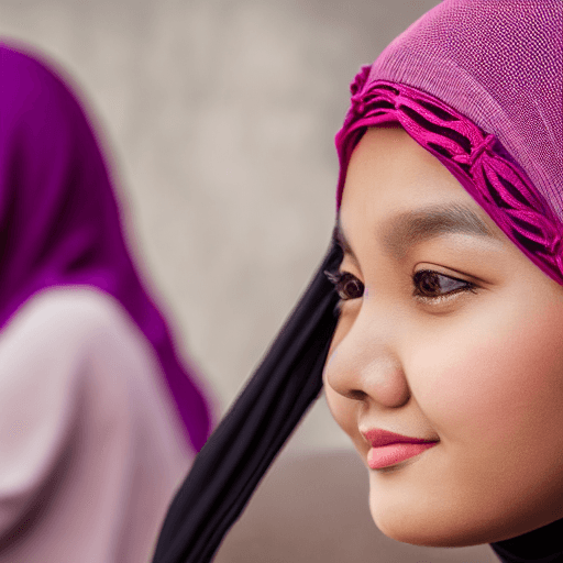 AI generated: Looking at the audience, indonesian girl,single,potrait,hijab,muslim,look canera,light makeup, reali...