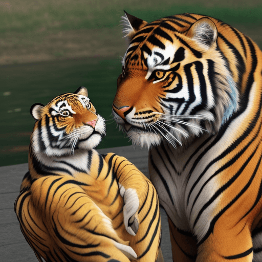 AI generated: tigre con una gallina 