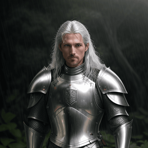 AI generated: real life portrait photo of a man wearing shiny silver armor while holding a sword, the knight is st...