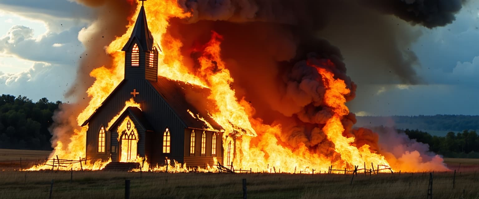 AI generated: can you make an image of like a countryside church like as the ones in far cry 5, in a field just bu...