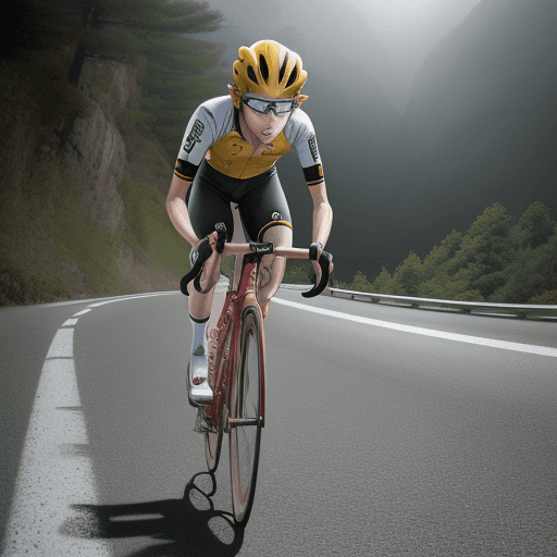 AI generated: Onoda, Yowamushi pedal,cycling,using helmet, on mountain roads, city roads, busy crawling, congested...