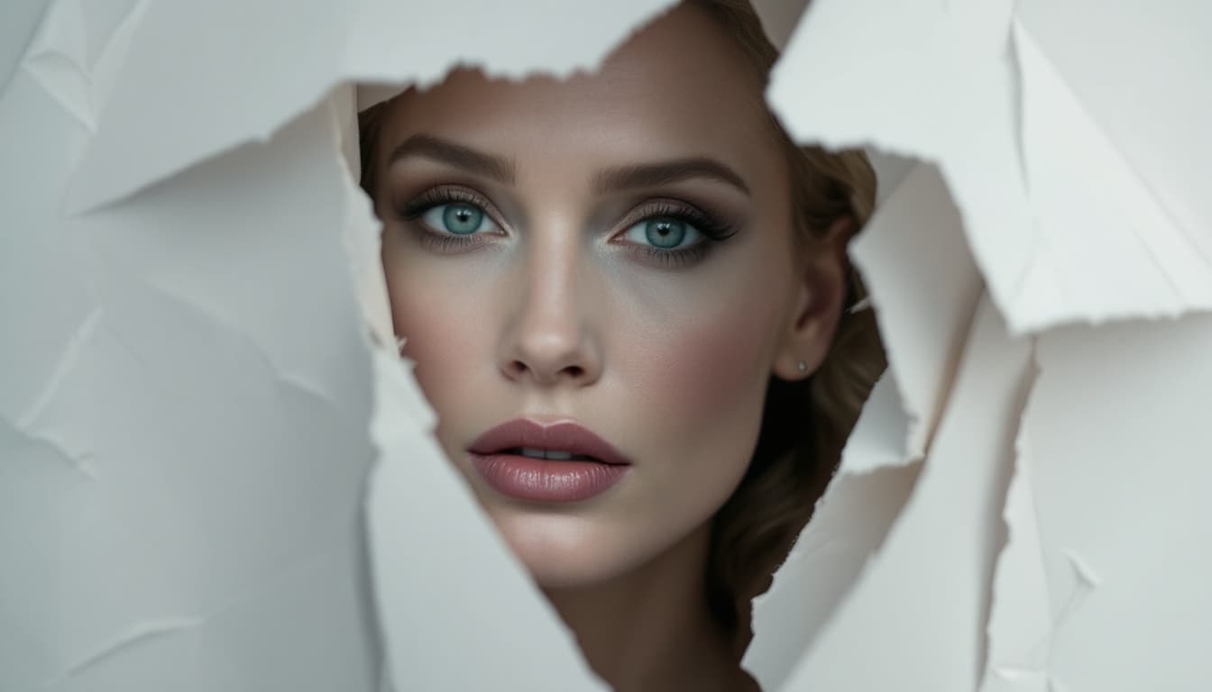 AI generated: Show  Jessica Lange clips of paper rip transitions in action with vibrant transitions. Dark Cinemati...