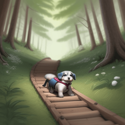 AI generated: cute little dog sledge down the hill in the forest. 
