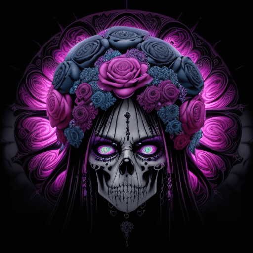 AI generated: Skulls Bouquet, presented in the eclectic visual language of Alex Grey, a digital rendering, high co...
