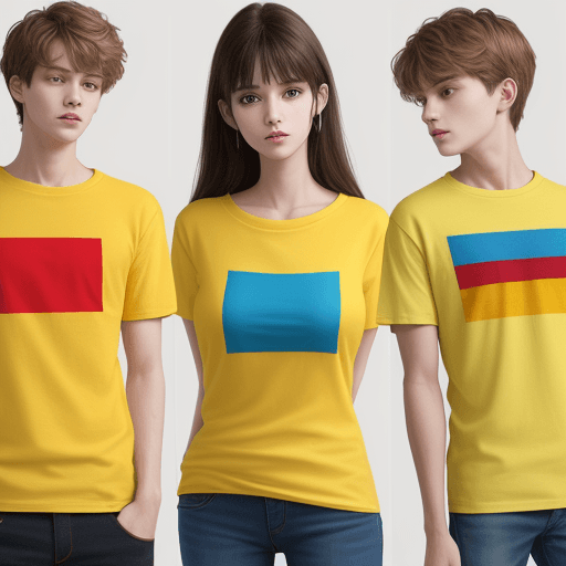 AI generated: yellow. blue and red  t-shirts