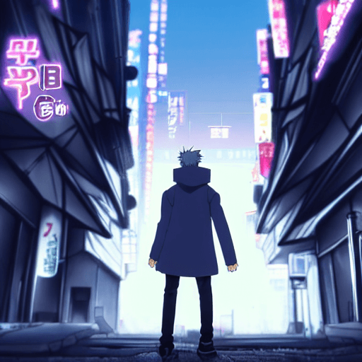 AI generated: anime key visual of man in grey cloak with dagger walking in Cyberpunk Tokyo City, from the anime Ch...