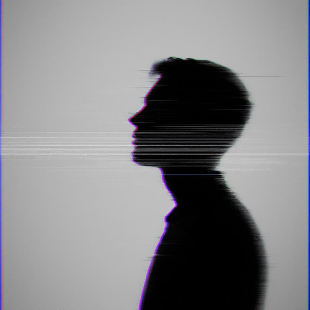 AI generated: glitch art with linear distortion, horizontal scan lines and digital interference, vertical portrait...