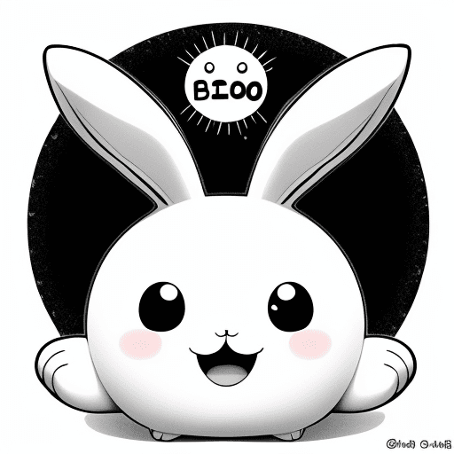 AI generated: Cute anime cartoon rabbit, big smile, black and white, colorless,{{{{{{black and white style}}}}}}