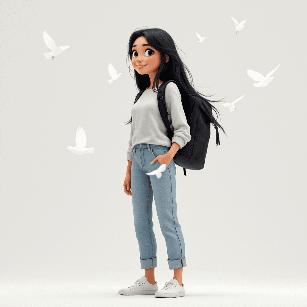 AI generated: create a realistic 3D image, Disney style, of a 30 year old women, cheerful and happy demeanor, she ...