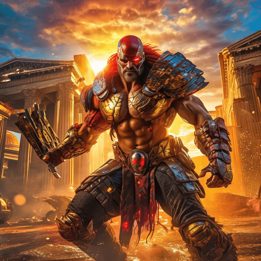 AI generated: A Comic Style Futuristic Ethereal Cyberpunk Cyborg Style of Kratos god of war, godlike superior high...