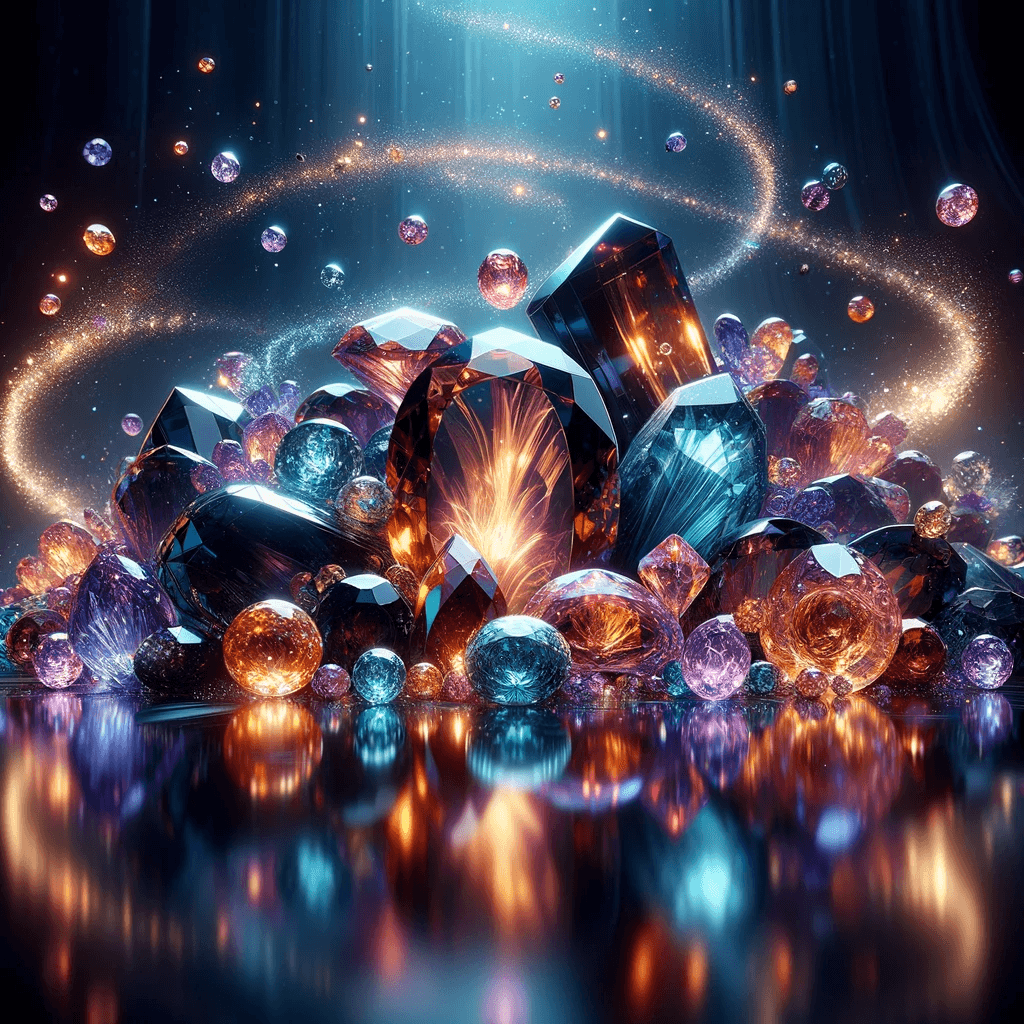 AI generated: A digitally enhanced image of a collection of gemstones, creating a mesmerizing and luxurious scene....