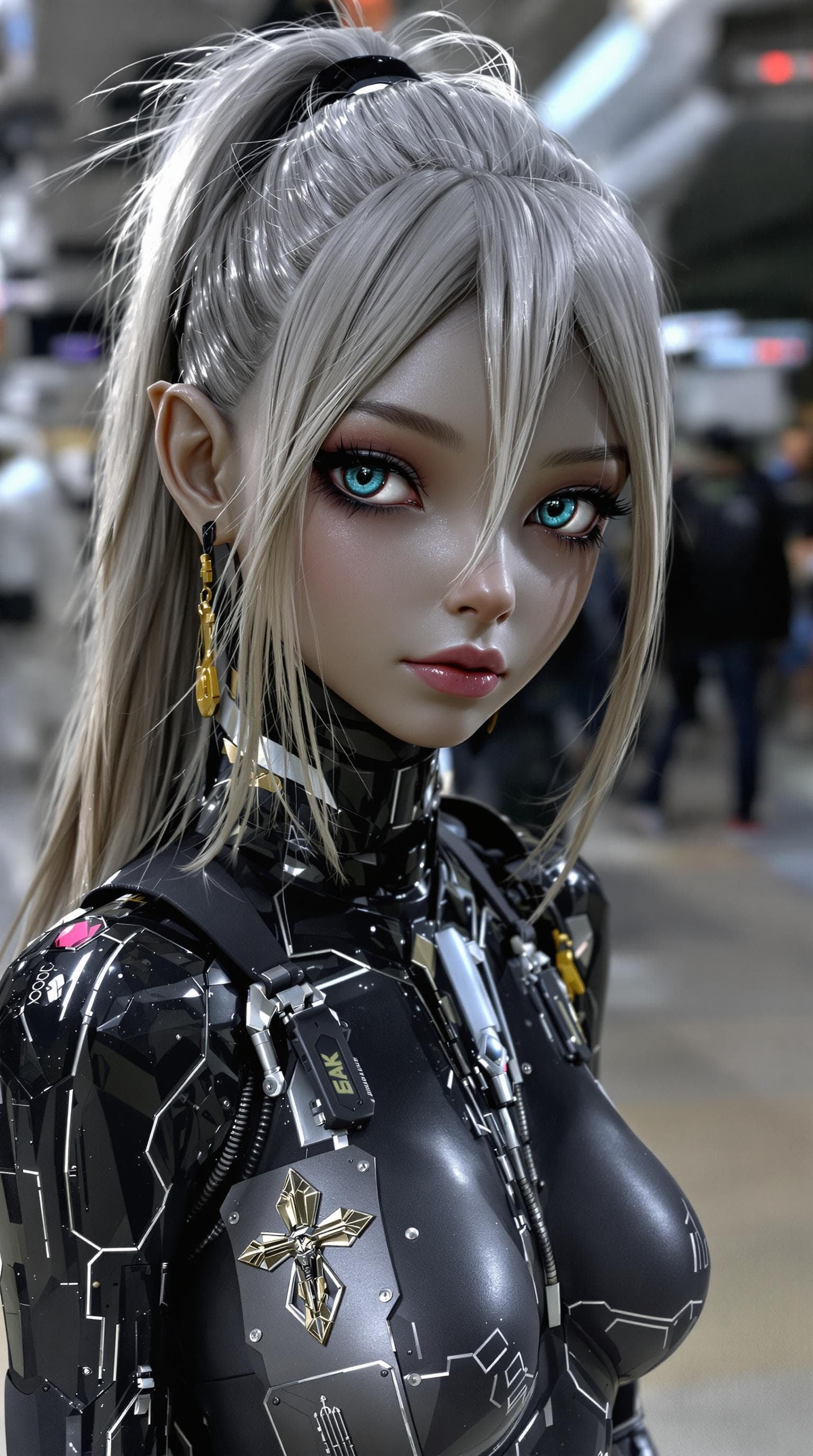 AI generated: a professional photo of a exceptionally of the most beautiful grey skinned alien elf girl (age 9) in...
