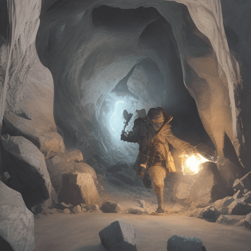 AI generated: A man entering a cave with a torch in a Pixar style
