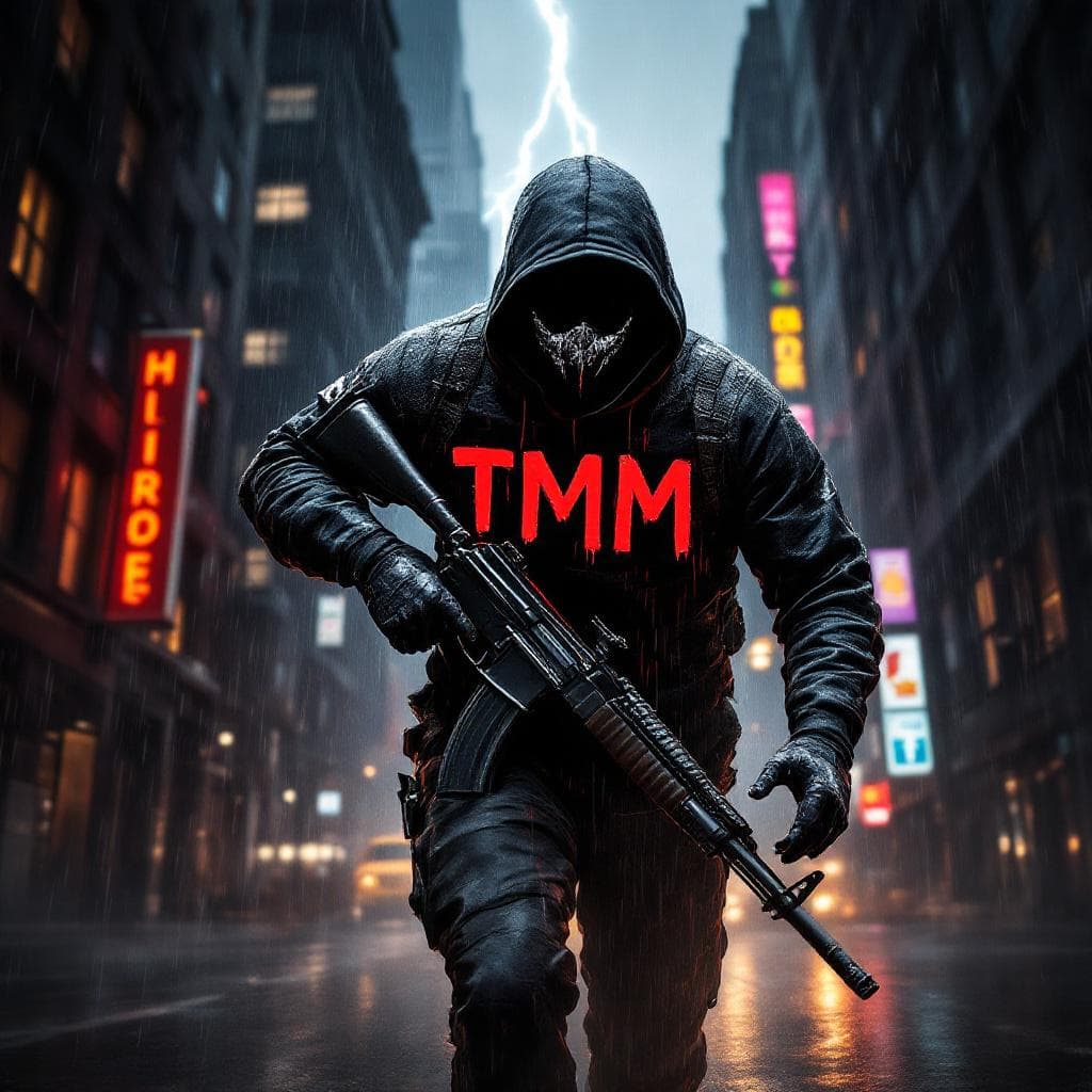 AI generated: call of duty black ops character with RAIN AND THUNDER  DARK THEME  background 32k full body image h...