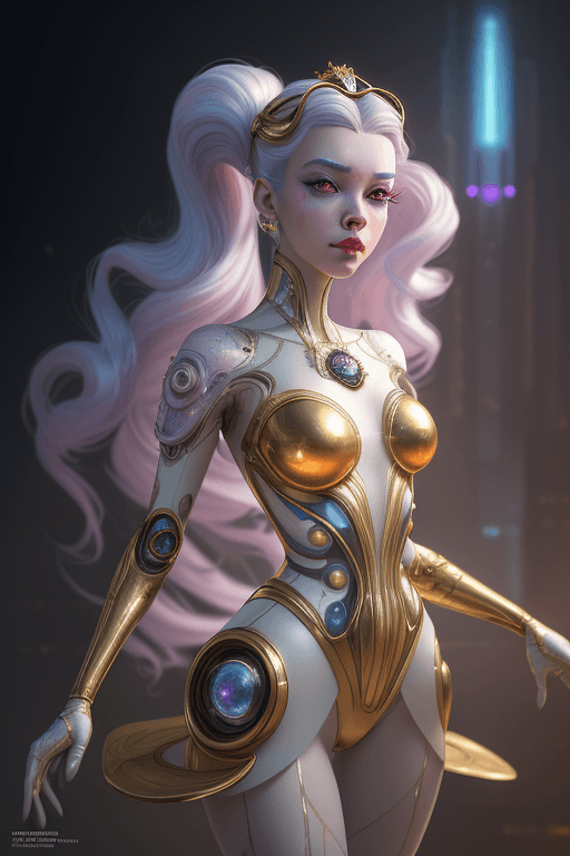 AI generated: pixar portrait 8 k photo, beautiful shiny white rich galactic prima ballerina clowncore russian cybo...