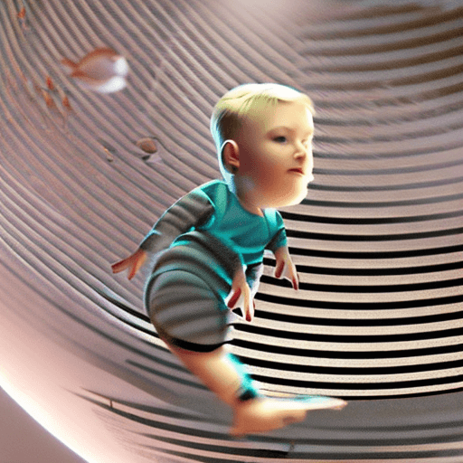 AI generated: A pale blonde teen boy in white pijamas floating inside a giant fishbowl, human aquarium, exhibition...