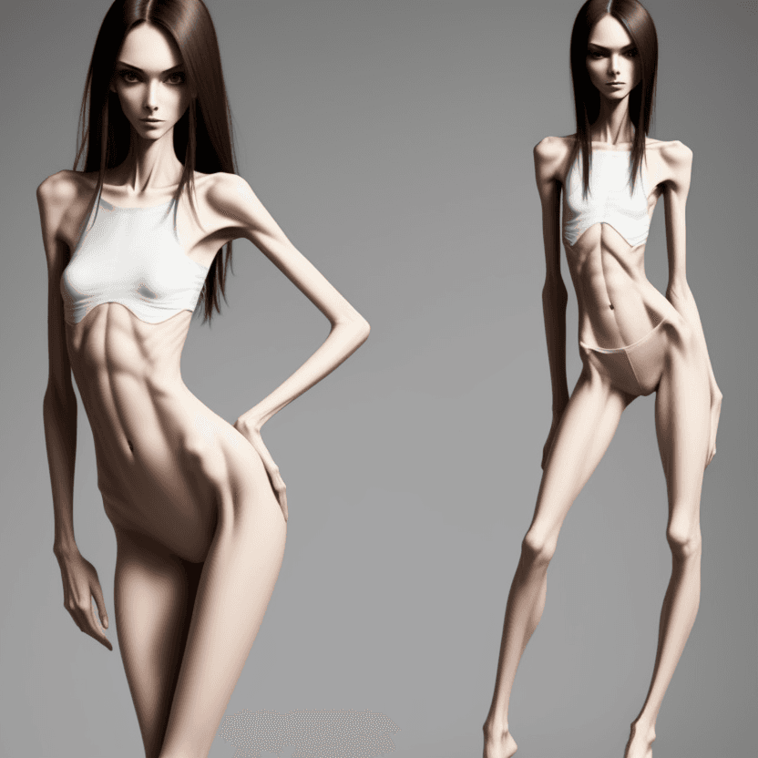 AI generated: extreme beautiful skinny slender (almost anorexic)  girl with skinny slender thighs narrow, 